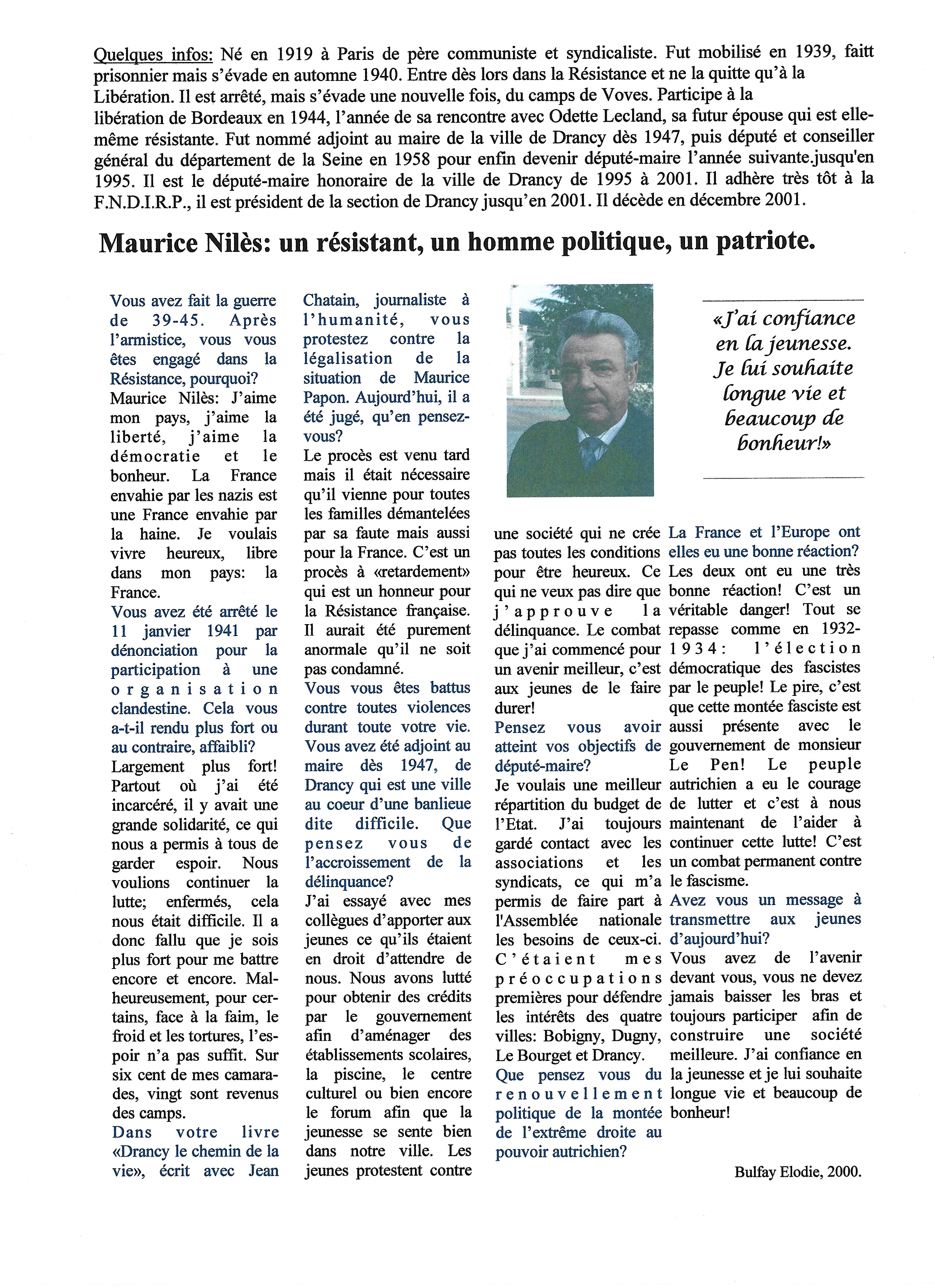 Souvenir et amitiés - extrait ADIRP93